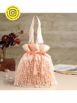 HOUSE OF WEBHIN - Mridula -Peach Cutdana Hand-Embroidered Potli Bag