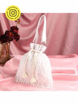 HOUSE OF WEBHIN - Mridula-White Cutdana Hand Embroidred Potli Bag