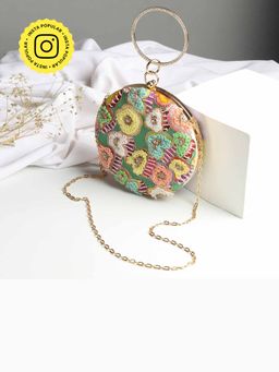 HOUSE OF WEBHIN - Harini Round Hand Embroidered Clutch Bag
