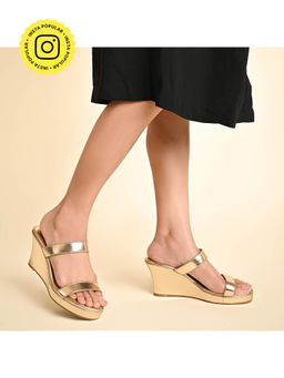 SKO - Gold 2 Strap Wedges Heel