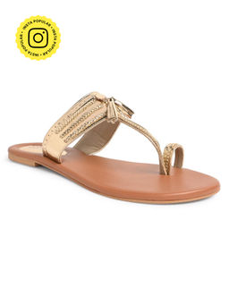 SKO - Reflective Women Gold Kolhapuri Flats
