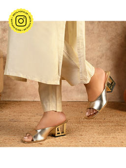 SKO - Ava Gold Block Heels