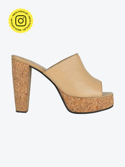SKO - Nude Cork Platform Mule Heels