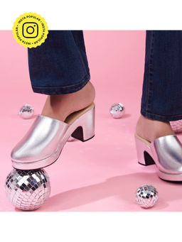SKO - Marianne Silver Platform Mule Heels
