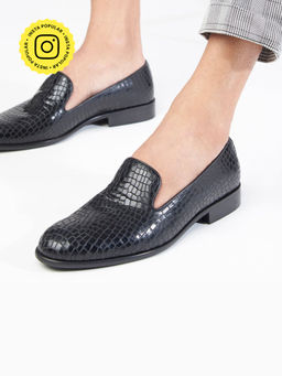 SKO - Men Alfie Black Croc Leather Loafers