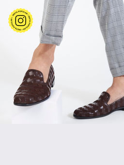 SKO - Men Alfie Brown Leather Weave Loafers