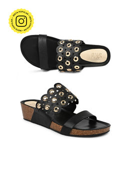 SKO - Women Black Majorca Cork Wedges Sandals