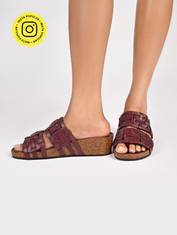 SKO - Women Maroon Malaga Cork Wedges Sandals