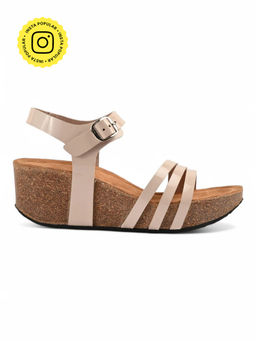 SKO - Women Beige Madrid Cork Wedges Sandals