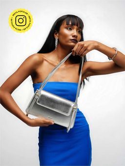 THESTO - Silver Strip Shoulder Hand Bag
