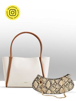 THESTO - White Tube Tote Bag and Croc Heart Padlock Shoulder Bag (Set of 2) (XL)