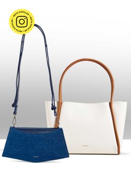 THESTO - White Tube Tote Bag and Blue You Crossbody Bag (Set of 2) (XL)
