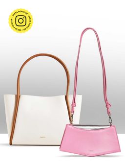 THESTO - White Tube Tote Bag and Pink You Crossbody Bag (Set of 2) (XL)