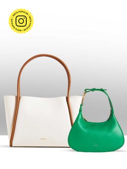THESTO - White Tube Tote Bag and Green Structured Hobo Bag (Set of 2) (XL)