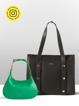THESTO - Black Adjustable Tich Button Tote and Green Structured Hobo Bag (Set of 2) (XL)