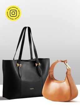 THESTO - Black Classic Handle Tote and Brown Structured Hobo Bag (Set of 2) (XL)
