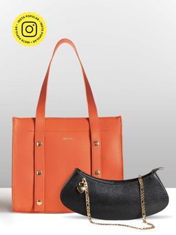 THESTO - Red Adjustable Tich Button Tote and Black Heart Padlock Shoulder Bag (Set of 2) (XL)
