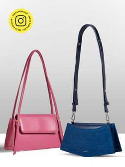 THESTO - Pink Strip Shoulder Bag and Blue You Crossbody Bag (Set of 2) (M)