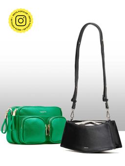 THESTO - Green Functional Multi Pocketed Sling and Black You Crossbody Bag (M)