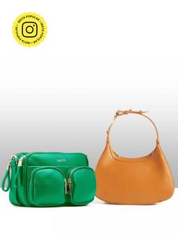 THESTO - Green Functional Multi Pocketed Sling and Brown Structured Hobo (M)