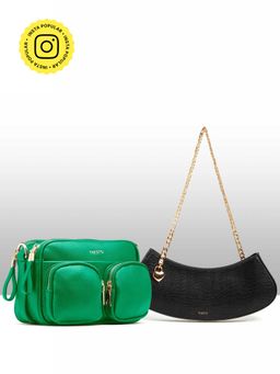 THESTO - Green Functional Multi Pocketed Sling and Black Heart Padlock Shoulder (M)