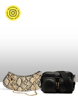 THESTO - Black Functional Multi Pocketed Sling and Croc Heart Padlock Shoulder (M)
