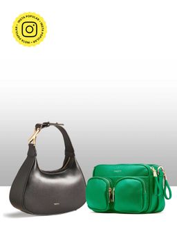 THESTO - Green Functional Multi Pocketed Sling and Black Structured Hobo (M)