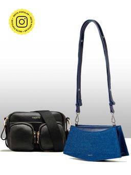THESTO - Black Functional Multi Pocketed Sling and Blue You Crossbody Bag (M)