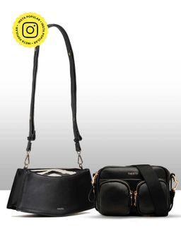 THESTO - Black Functional Multi Pocketed Sling and Black You Crossbody Bag (M)