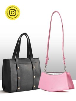THESTO - Black Adjustable Tich Button Tote and Pink You Crossbody Bag (XL)