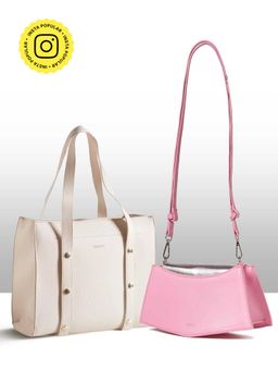 THESTO - White Adjustable Tich Button Tote and Pink You Crossbody Bag (XL)
