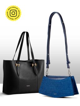 THESTO - Black Classic Handle Tote and Blue You Crossbody Bag (XL)
