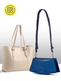 THESTO - White Classic Handle Tote and Blue You Crossbody Bag (XL)
