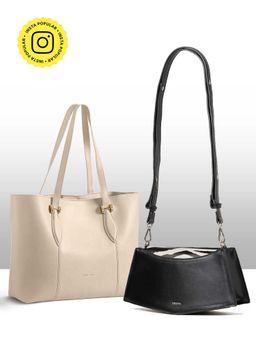 THESTO - White Classic Handle Tote and Black You Crossbody Bag (XL)