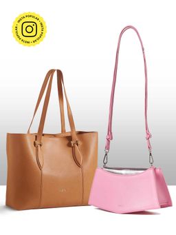 THESTO - Brown Classic Handle Tote and Pink You Crossbody Bag (XL)