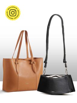 THESTO - Brown Classic Handle Tote and Black You Crossbody Bag (XL)