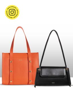 THESTO - Black Solid Medium Shoulder Bag & Orange Tote Bag (Set Of 2)