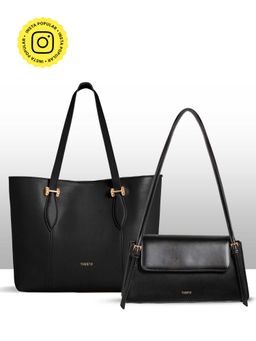 THESTO - Classic Black Medium Shoulder Bag & Tote Bag (Set Of 2)