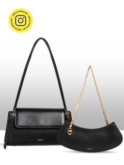 THESTO - Black Strip Medium Shoulder Bag (Set Of 2)