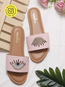 Toprico - Evil Eye Pink Bling Tan Flats