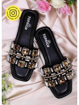 Toprico - Crystal Love Embellished Black Flat