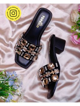Toprico - Crystal Love Embellished Black Heels