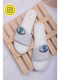 Toprico - Evil Eye Beads Embroidered White Flat