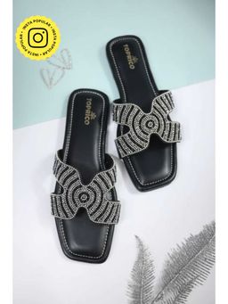 Toprico - Criss Cross Beads Embellished Black Flat