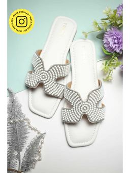 Toprico - Criss Cross Beads Embellished White Flat
