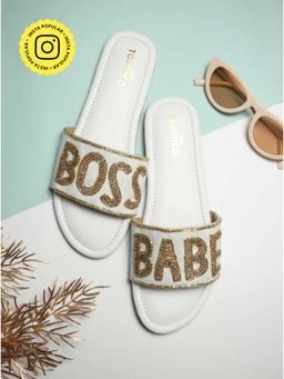 Toprico - Boss Babe White Beads Embellished Flat