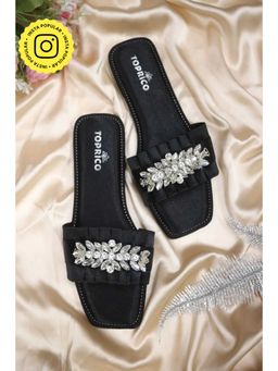 Toprico - Satin Sparkle Embellished Black Flat