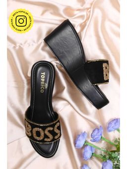 Toprico - Boss Babe High Beads Embellished Black Wedges