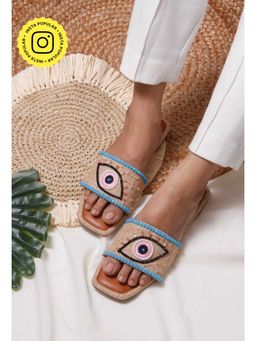 Toprico - Evil Eye Jute Beads Embroidered Tan Flat