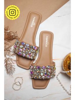 Toprico - Holo Crystals Embellished Tan Flat